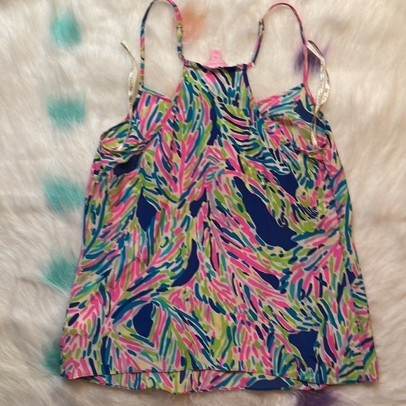 Lilly PULITZER SILK DUSK TOP‎ INDIGO PALM - Picture 6 of 8